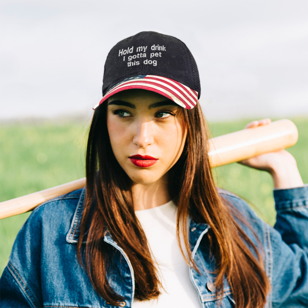 Patriotic Trucker Hat Usa Hold My Drink I Gotta Pet This Dog Snapback Closure - Picture 4 of 7